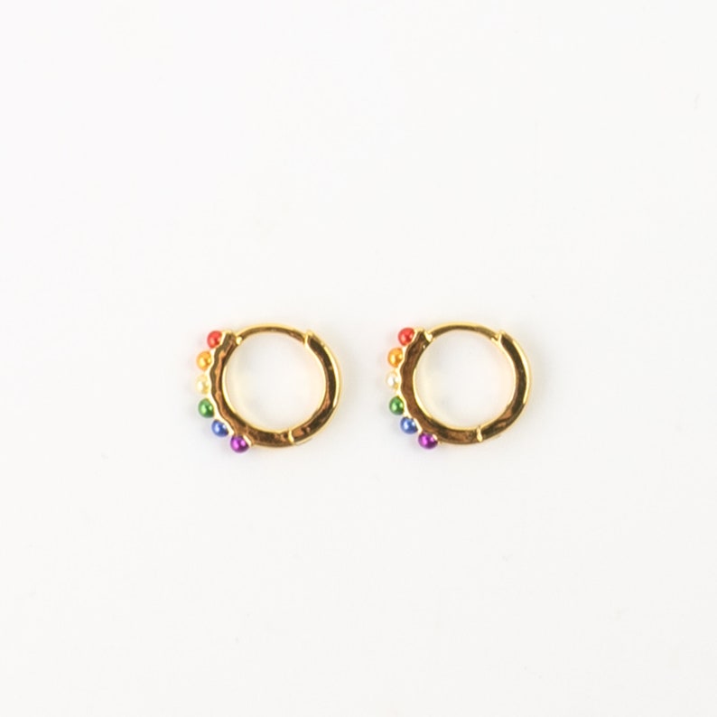 Surya Rainbow Huggie Hoop Earrings Boho Earrings by Pineapple Island Boho jewellery, Gold earrings, Handmade jewelry, Beaded Earrings image 4