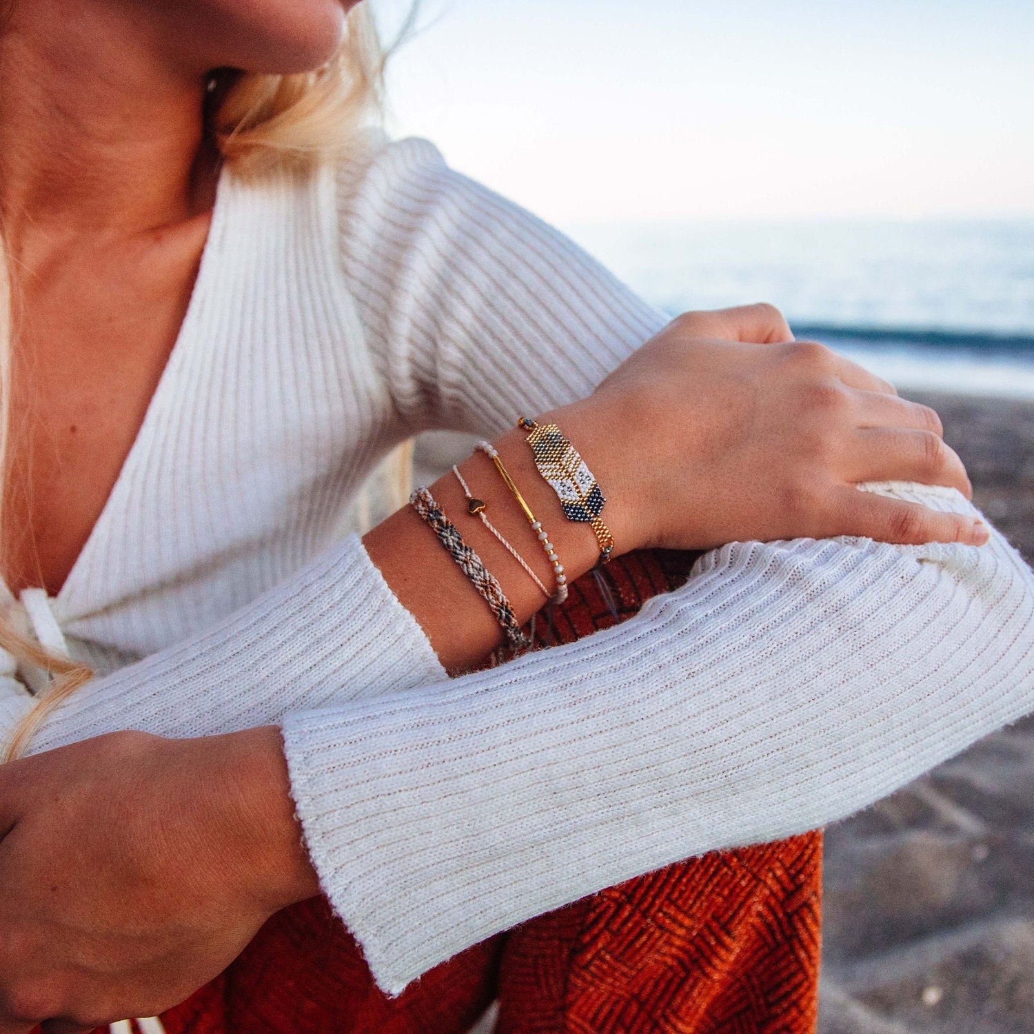 Bondi Bead Bracelet Set by Pineapple Island | Perfect for Beach Days | Handmade Jewelry for Her | Freindship Bracelet Set | Gold Beaded