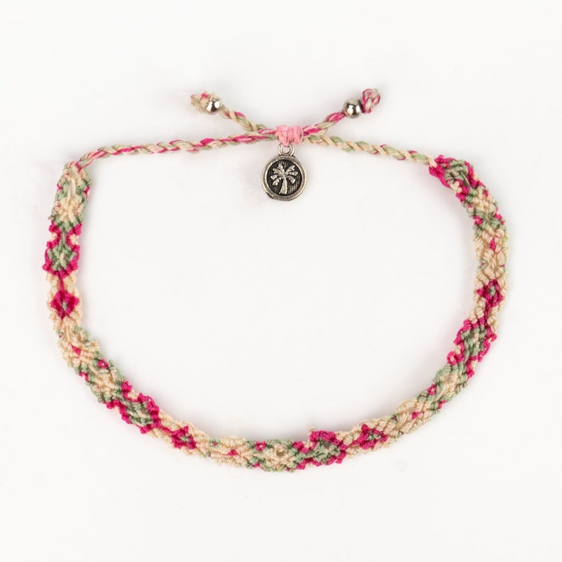 Leme Surf Adjustable Bracelet: Ride Waves with Pineapple Island Friendship Bracelet, Perfect for a Best Friend Gift Handmade in Bali. Pink & Cream