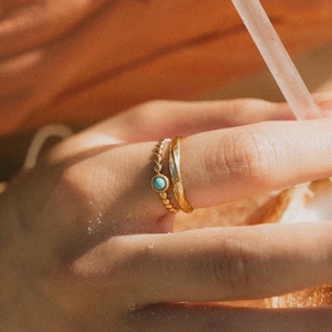 Gold Turquoise Stone Double Ring: Waterproof Jewelry image 1