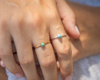 Stackable Aquamarine Stone Ring - Dainty Handcrafted Ring for Beach Chic Style by Pineapple Island | Adjustable, Handmade Natural Ring