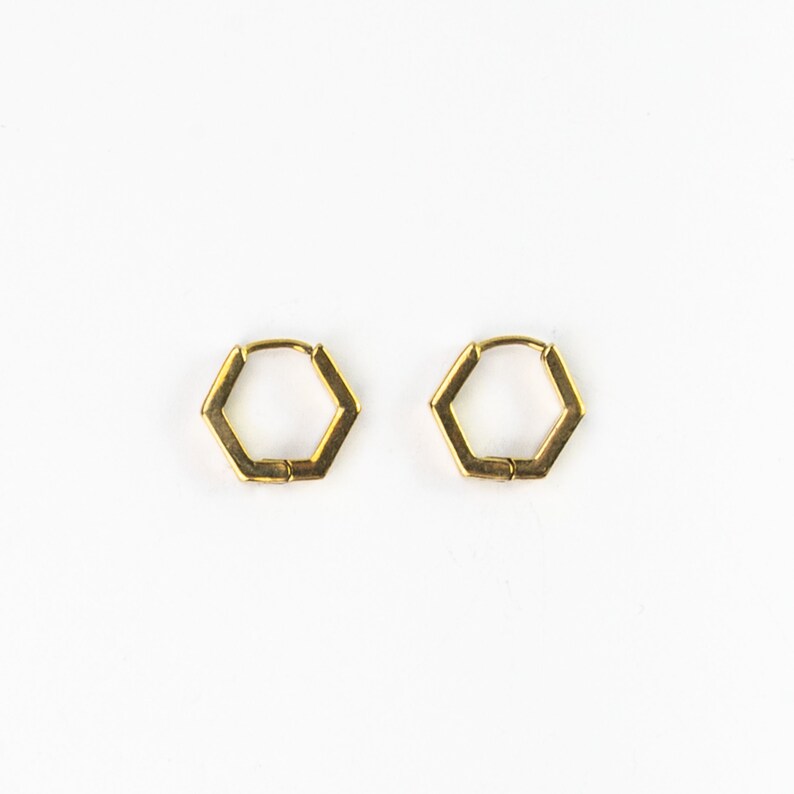 Minimalist Hexagon Hoop Earrings Geometric Huggie Hoops by Pineapple Island Handmade Hoop Jewelry, Elegant Geometric Earrings image 3