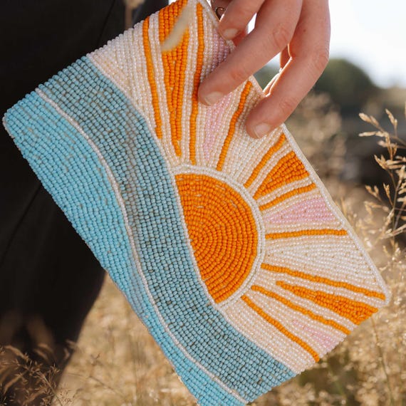 Large Sunrise Beaded Purse | Embellished Coin Pouch Bag