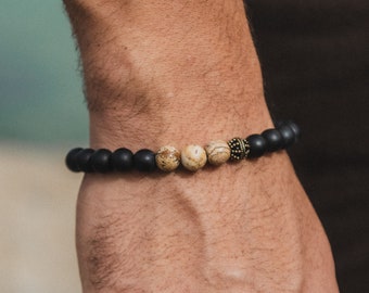 Bhaktapur Onyx Bracelet | Stretch Bracelet for Him, Bead bracelet, Surfer Style Stacking Bracelet by Pineapple Island