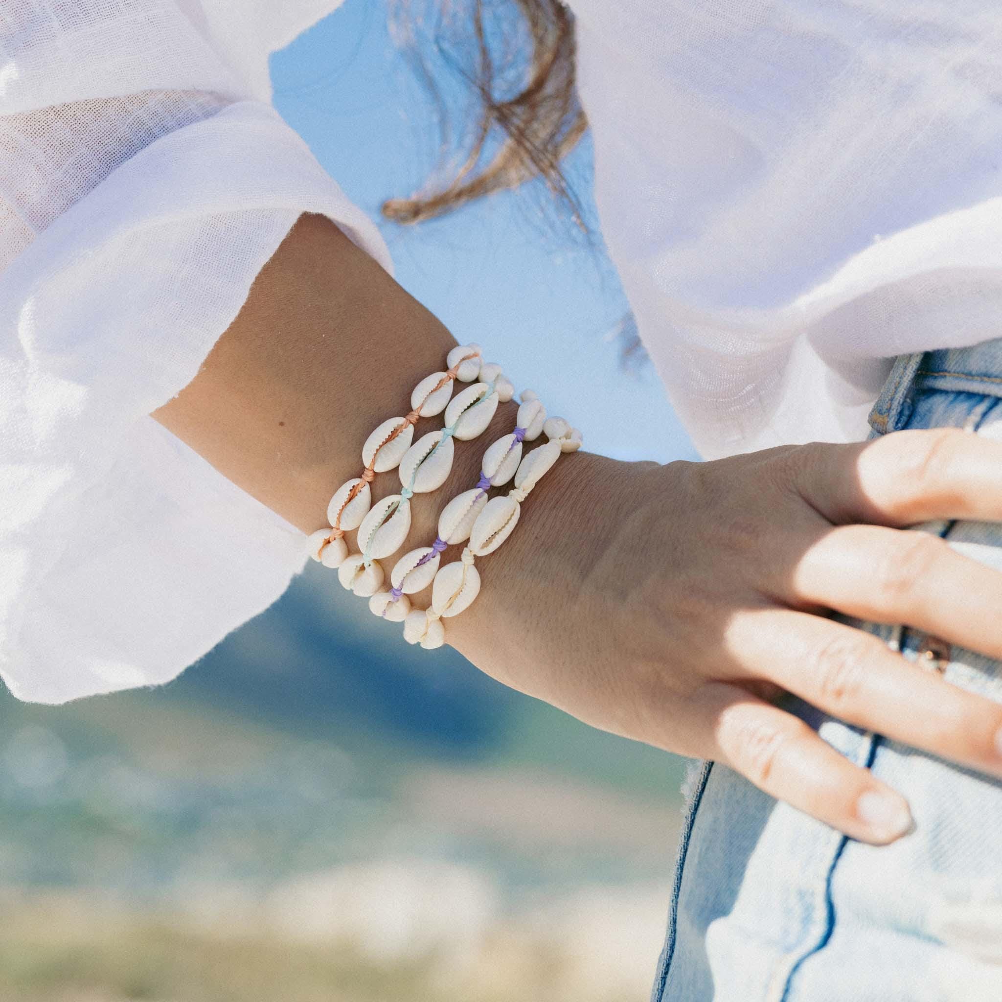 Bracelet Coquillage Naturel Style Hawaïen - Tissé Main Réglable Mer Plage Vacances