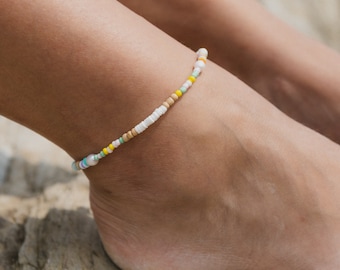 Handmade Pastel Ankle Bracelet by Pineapple Island | Beaded Anklet, Handcrafted with Pearls & Shells, the Perfect Blend of Beach and Boho!