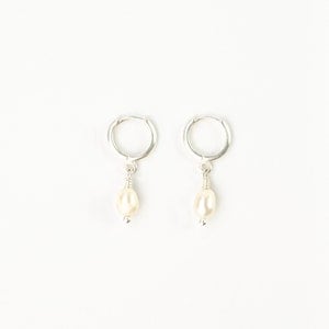 Pearl Earrings by Pineapple Island Delicate Handmade Huggie Earrings with Dangling Pearl Charm Bridal Gifts Pearl Jewelry image 3