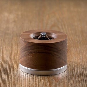 Engagement Ring Box - Wood (Walnut) and Mechanical Iris or Aperture Mechanism Handmade Personalized Custom
