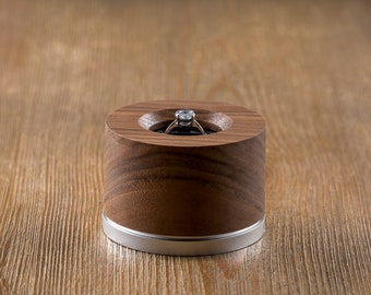 Engagement Ring Box - Wood (Walnut) and Mechanical Iris or Aperture Mechanism Handmade Personalized Custom