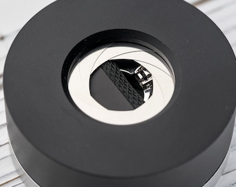 Unique Slim Engagement Ring Box: Black Aluminum, Steel Mechanical Iris