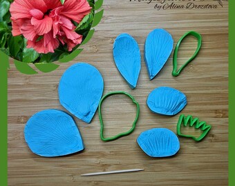 Hibiscus Flower Silicone Veiner & Cutter Set: Polymer Clay, Fondant