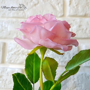 Pink garden rose artificial flower out of cold porcelain