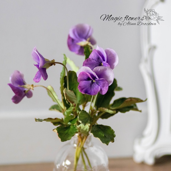 Pansy without pot artificial flower out of cold porcelain