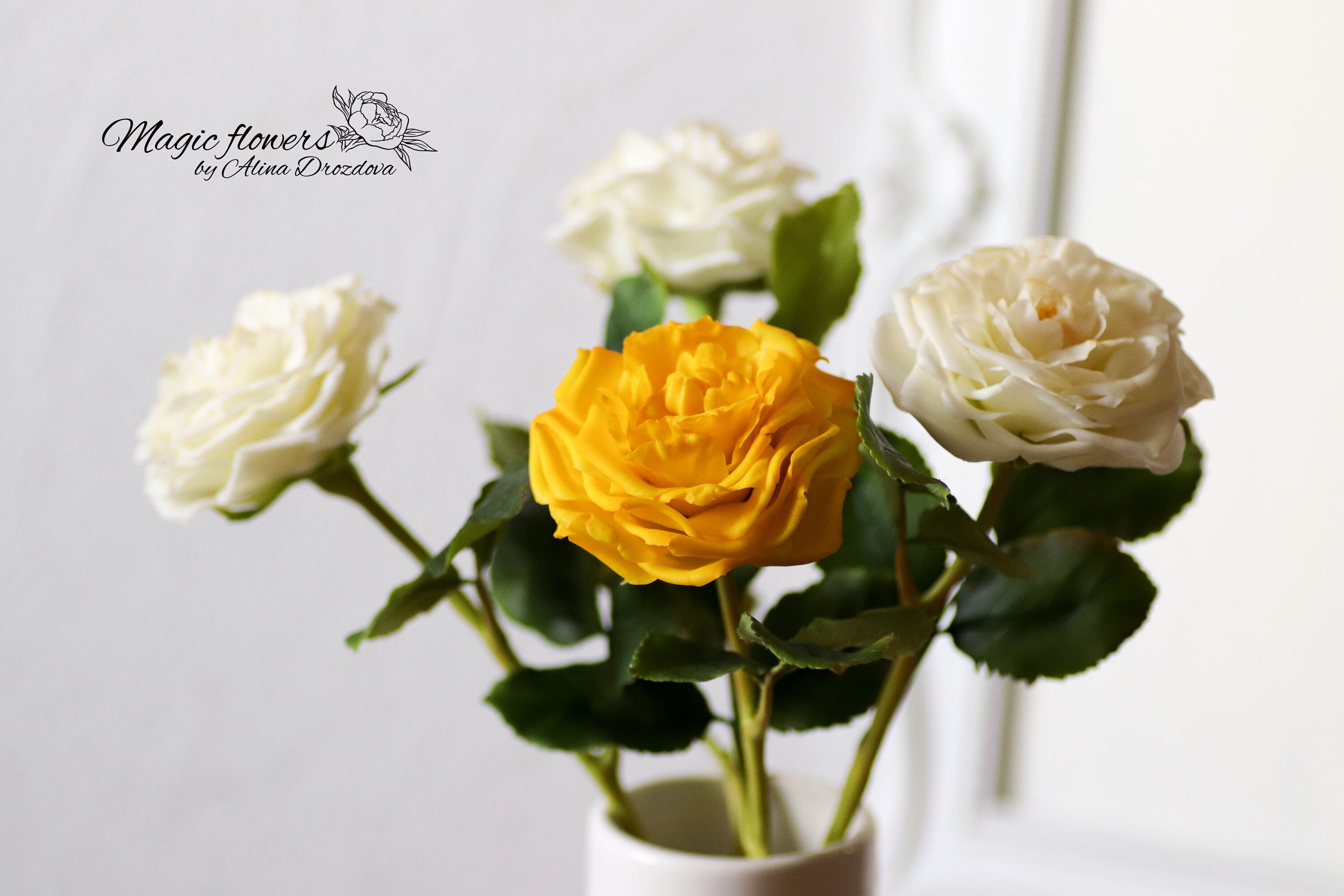 Yellow Garden Rose Artificial Flower Out of Cold Porcelain - Etsy, image size:3000x2000