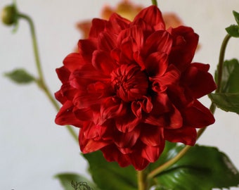 Big red Dahlia artificial flower out of cold porcelain - autumn flower gift