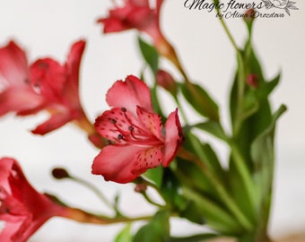 Red alstroemeria artificial flower out of cold porcelain