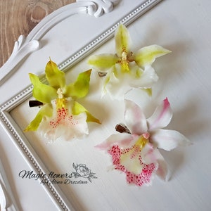 Cambria orchid hair clip and brooch - cold porcelain artificial flower - green and purple plant