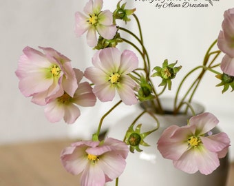 Pink cosmos artificial flower out of cold porcelain