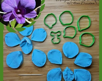 Dendrobium orchid silicone Veiner and plastic Cutter Set - Perfect for Cold porcelain, Polymer Clay and Fondant