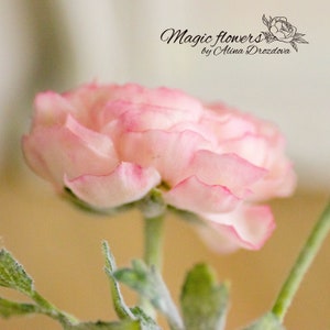 Pink ranunculus artificial flower out of cold porcelain