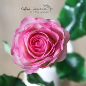 Pink rose artificial flower out of cold porcelain - gift for everlasting love