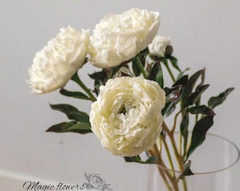 White peony out of cold porcelain - artificial flower gift for summer vibes