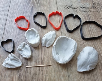 Peony flower silicone veiner and plastic cutter set