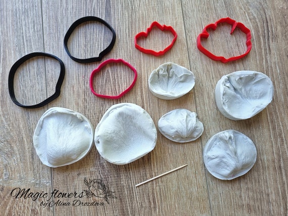 Big rose flower silicone veiner and plastic cutter set