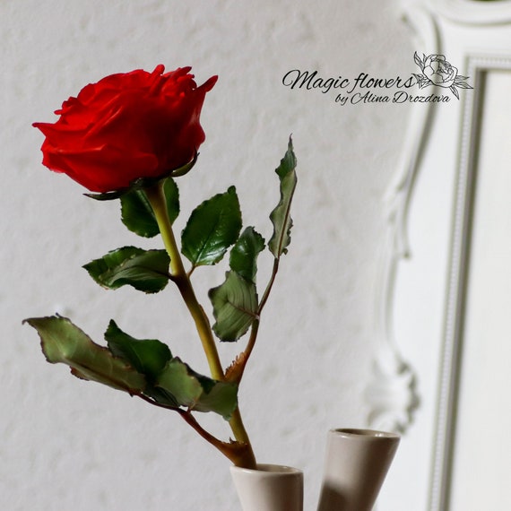 Flor artificial de rosa roja de porcelana fría - Etsy España Flor artificial de rosa roja de porcelana fría - Etsy España