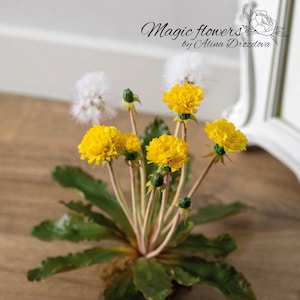 Realistic Dandelion Arrangement without pot – Handmade Cold Porcelain Flowers – Botanical Art