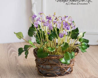 Wild violet pansy artificial floral arrangement out of cold porcelain