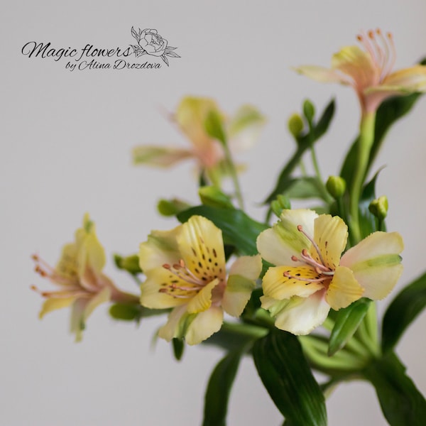 Yellow alstroemeria artificial plant out of cold porcelain