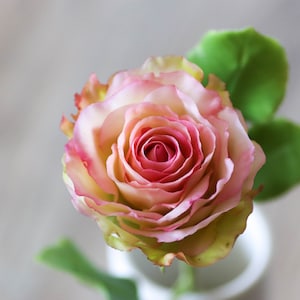 Pink Esperanza rose artificial flower out of cold porcelain