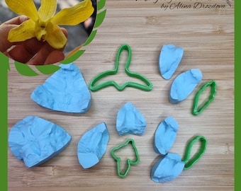 Small dendrobium orchid flower silicone Veiner and plastic Cutter Set - Perfect for Cold porcelain, Polymer Clay and Fondant