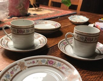 Vintage China (made in China) Espresso size cups and Saucers - 2 cups, 4 saucers.