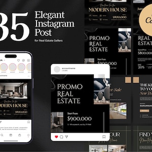 35x Elegant Real Estate Instagram Post Templates for Canva | Luxury Realtor Templates | Instagram Canva Template