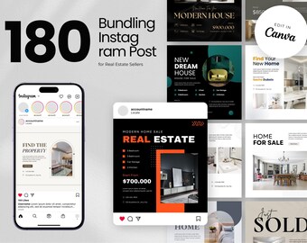 180 modèles de publication Instagram d'agent immobilier : ensemble de médias sociaux (modèles Canva)