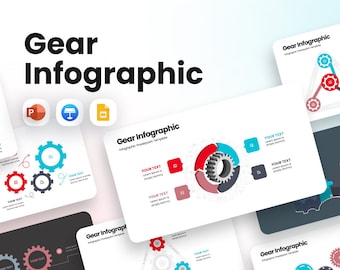 Szablon infografiki koła zębatego w programie PowerPoint | Slajdy prezentacji biznesowych | Wizualizacja danych dla profesjonalistów | Kreatywne diagramy kół zębatych
