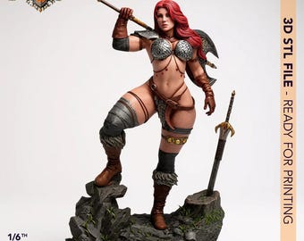 Red Sonja STL Statue + Bust | 1/6 Scale | 3D STL Print File Model Download