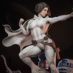 Princess Leia Fanart STL Statue + Bust | 1/6 Scale | 3D STL Print File Model Download