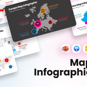 モダンマップインフォグラフィックプレゼンテーションテンプレート | 地理データの視覚化 | ビジネスPowerPoint | クリエイティブデザイン