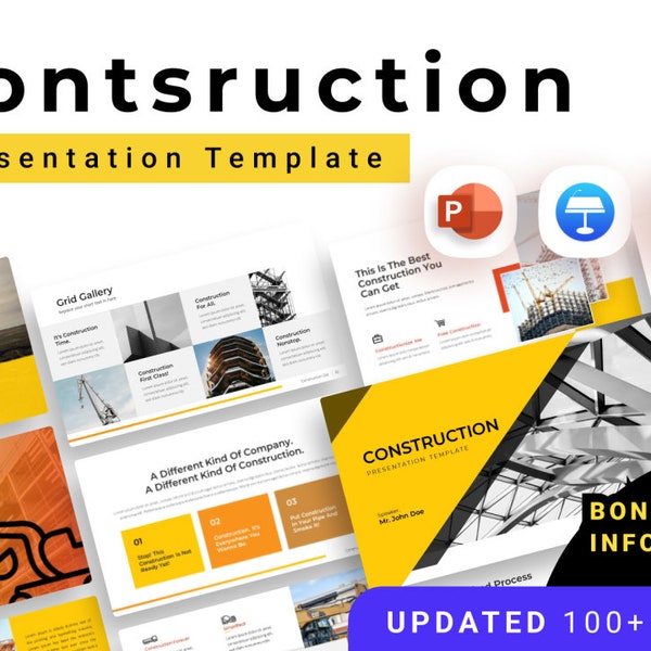 Construction Presentation Template | Building Industry Graphics | Project Management Slides | Construction Timeline Charts