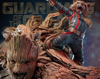 Groot y Rocket / Guardianes de la Galaxia Marvel Diorama STL / Modelo para impresión 3D