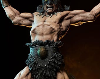 Estatua STL de Lobo Oscuro / Guerrero Bestia Salvaje con Hacha / Modelo para Impresión 3D
