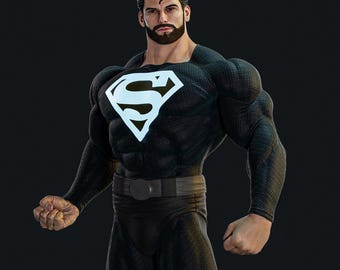 Estatua STL de héroe kryptoniano oscuro para impresión 3D / Figura de superguerrero con traje negro