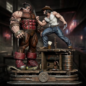 Logan vs Juggernaut STL Diorama | Skala 1/6 | Serietidning Bar Fight Showdown | 3D-utskriftsfil