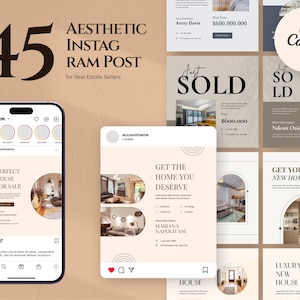 45x Aesthetic Real Estate Instagram Post Templates for Canva | Luxury Realtor Templates | Instagram Canva Template.