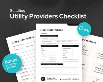 Lista de verificación de servicios públicos inmobiliarios: Plantilla para compradores y agentes inmobiliarios (Canva)