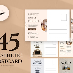 45x Modelos de cartões postais estéticos de imóveis | Pacote de cartões postais de imóveis | Cartões postais sazonais | Modelos de imóveis | Totalmente editável no Canva