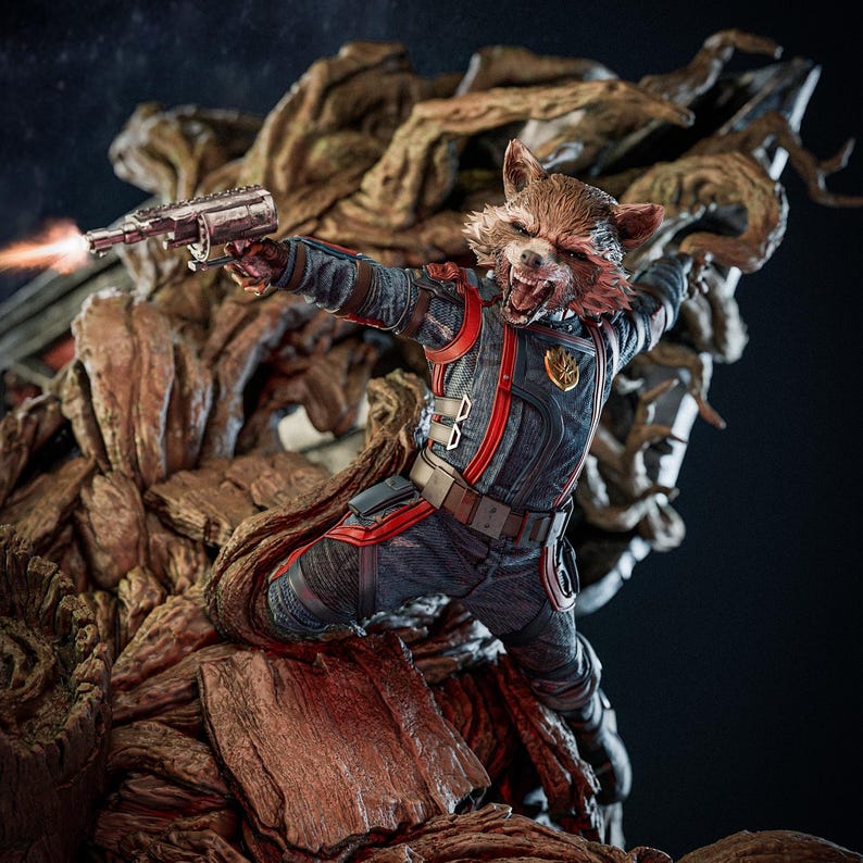 3d Rockets Gold Groot and Rocket | Guardians of the Galaxy Marvel Diorama STL | 3D ...